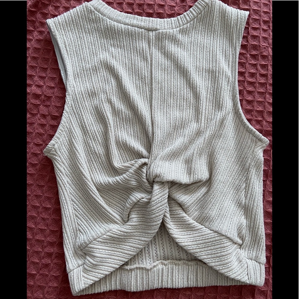 Beige Cropped Knotted Tank Top